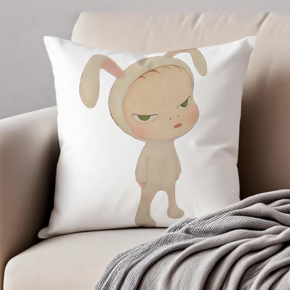 Whimsical Cute Japanese Art YYoshitomo Nara Cushion Cover Pillowcase Antidustmite Invisible Zipper Short Plush Sofa Cushion