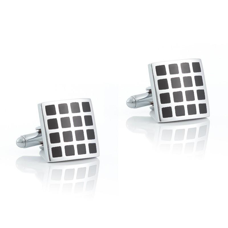 Square Electroplated Silver Checkered Enamel Cufflinks Men s French Shirt CC-Q121