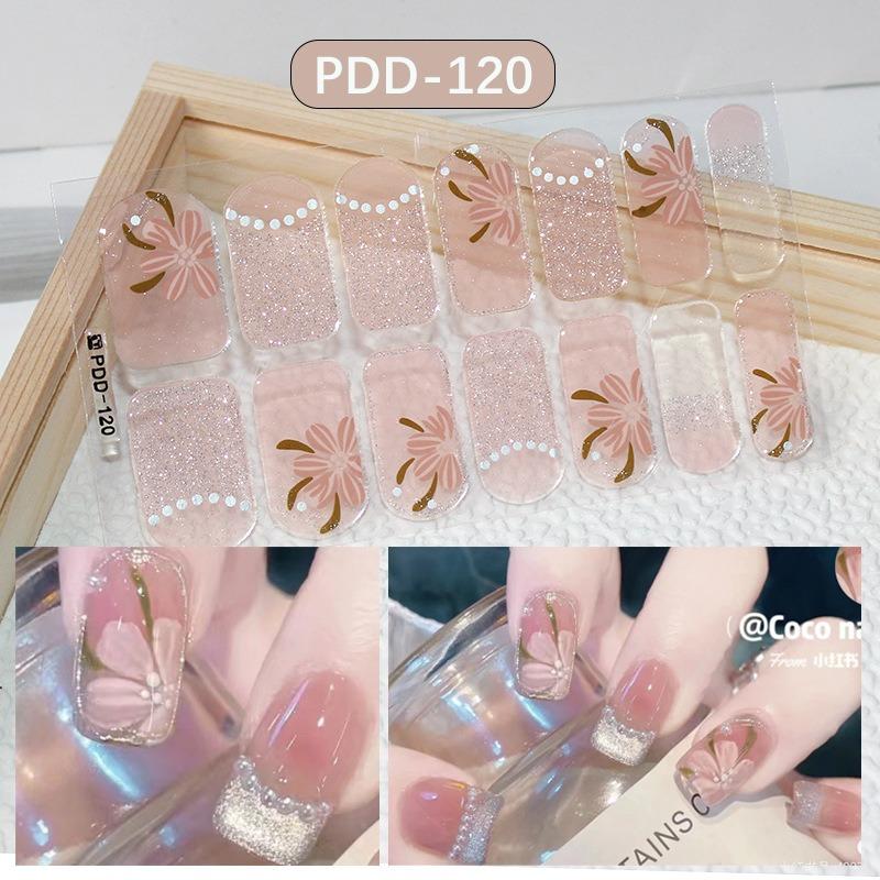 60 stili fai da te adesivi per unghie in gel semi polimerizzato fiori freschi di colore solido a lunga durata in primavera strisce per unghie cursore patch copertura completa decalcomania