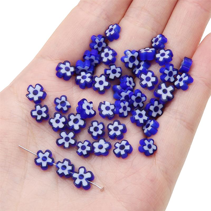 10 Stück 6mm Handgemachte Lampwork Glasanhänger Blumenperlen für DIY Halskette Armband Ohrring Schmuck Basteln