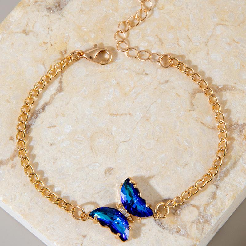 JMXD-Europe, America, Blue Devil's Eye Love Stacked Bracelet, Light Luxury Diamond Flower Butterfly Alloy Jewelry Women