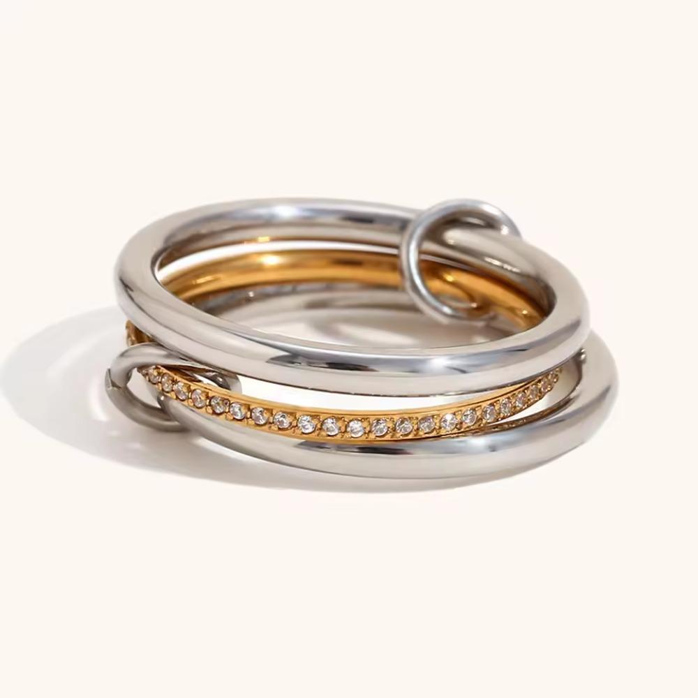 Multiple Layers Gold-plated Stainless Steel Multi-layered Contrasting Stacking Rings for Women Fashion Hand Jewelry