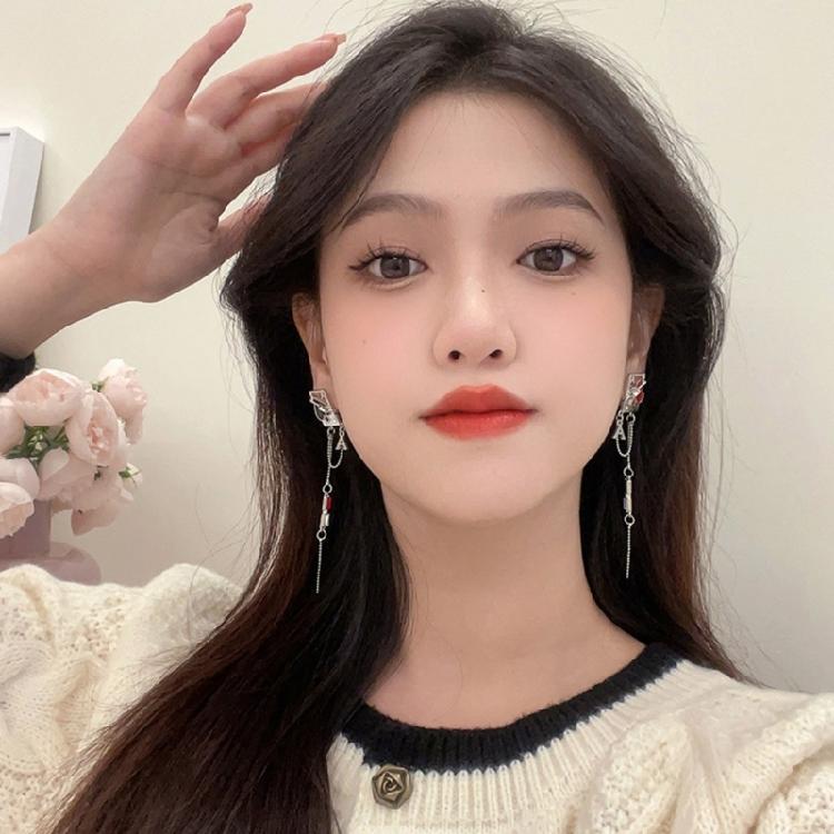 Trendy Long Tassels Earrings with Playing Cards Sweet Temperament Earring Accessories Fashion Jewelry for Women Girls