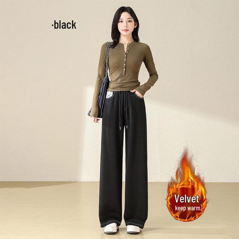

2025 Unisex Fleece-Lined High-Waisted Straight Wide-Leg Jeans, Leg-Lengthening, Slimming, Loose Casual Fit. XL (60-68 kg)