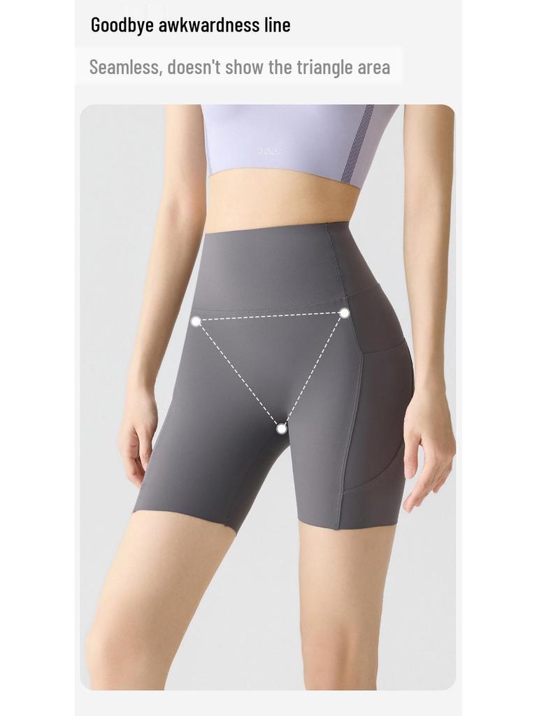Women's High Waist Pocket Yoga Pants - Summer Three-Quarter Length, Shark Skin, Nude Feel, Hip Lifting, Thin Outward Wear