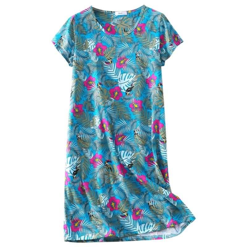 Women Round Neck Short Sleeve Casual Nightdress Printed Loungewear