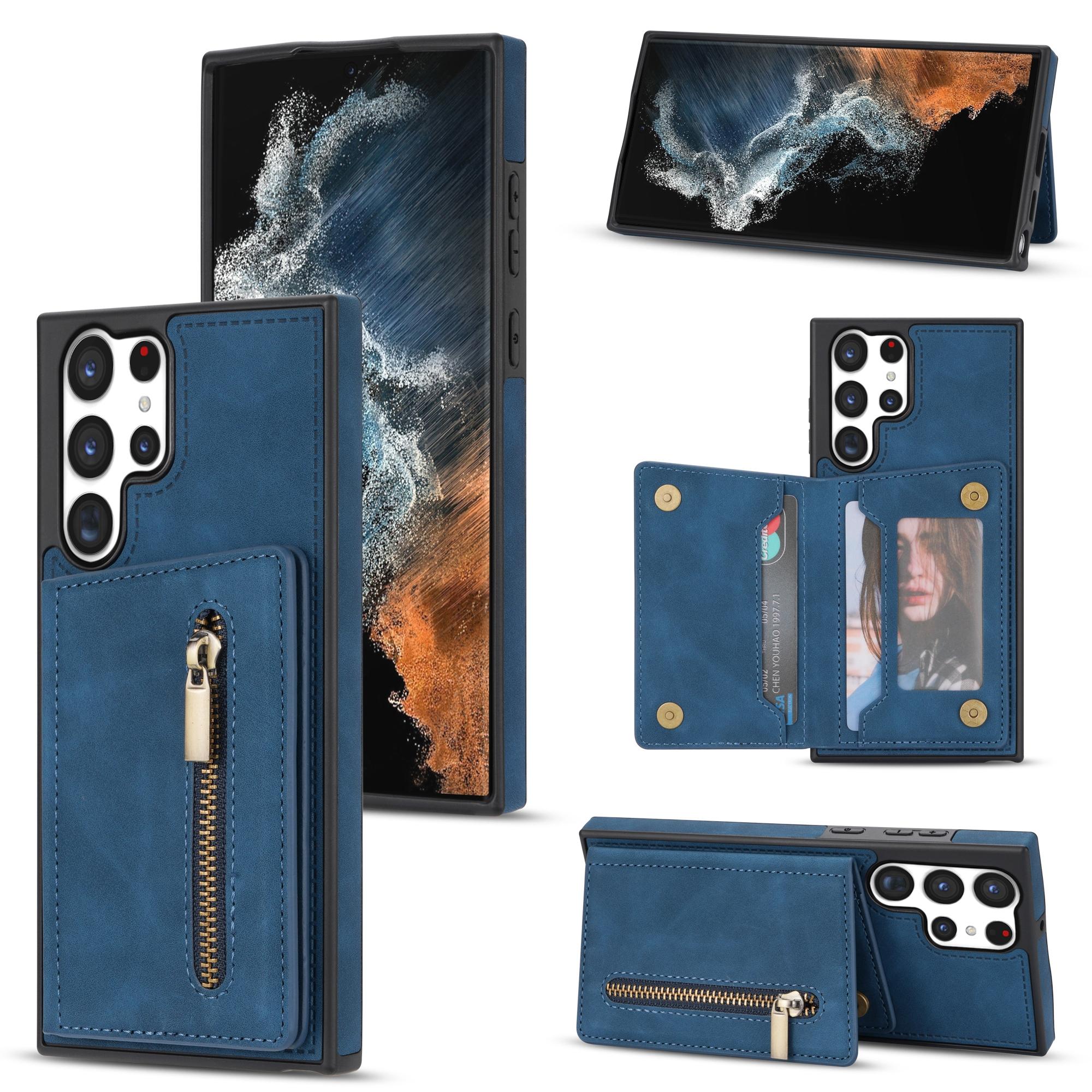

For Samsung Galaxy S25 Ultra Case Zipper Pocket Wallet Kickstand Phone Guard Cover D