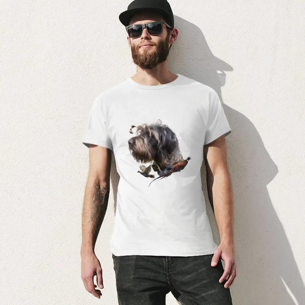 Deutsch Drahthaar, Jagdhund T-Shirt Jungen Tierdruck Vintage Koreanische Mode Herren T-Shirts Lässig Stilvoll