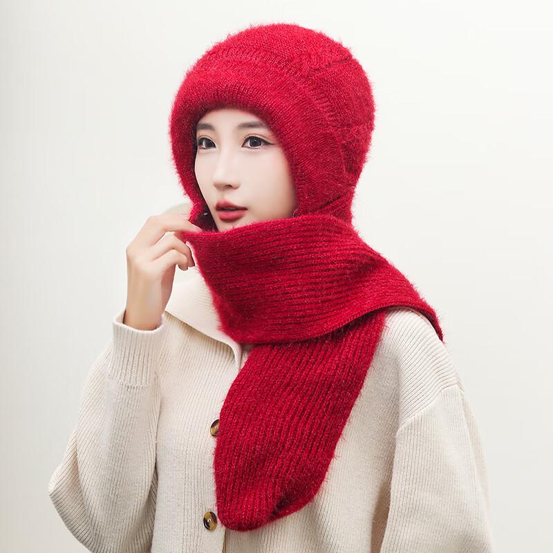 Women's Winter Integrated Knit Beanie & Scarf Set