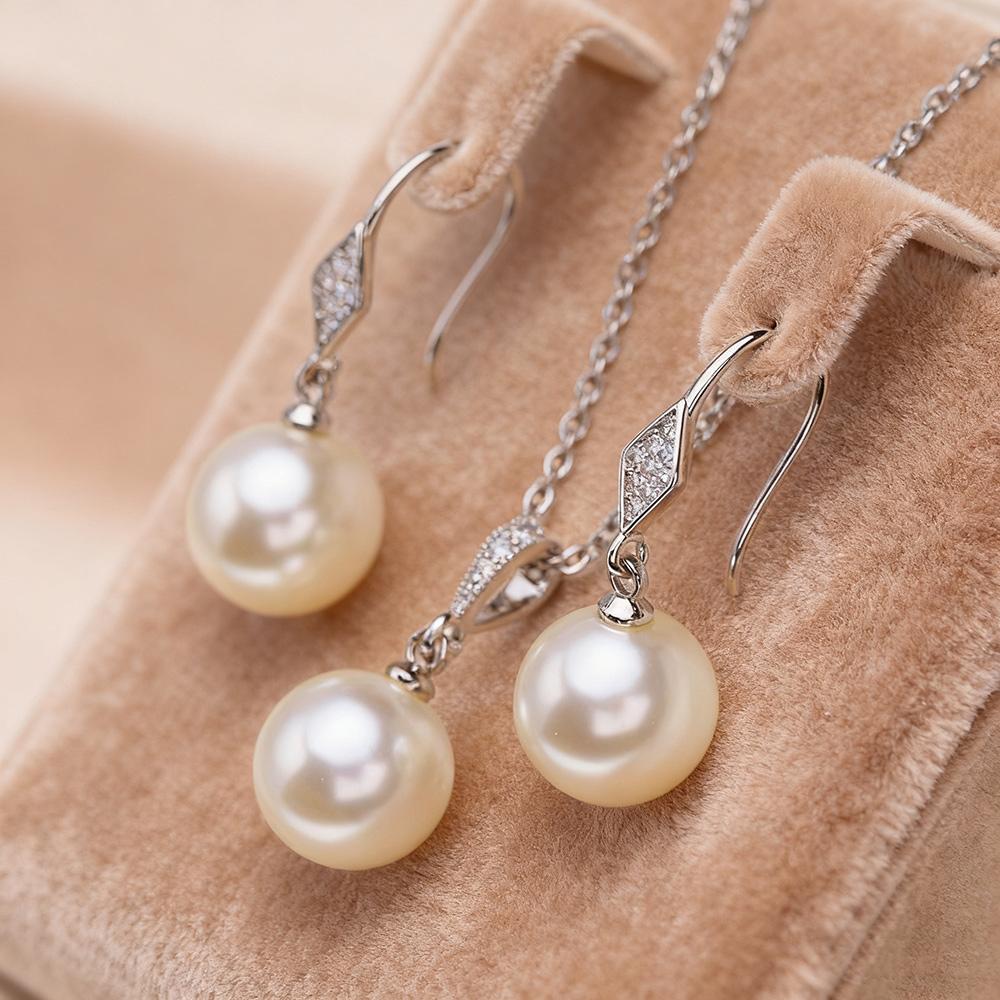Imitation Pearl Necklaces Earrings Sets For Women Fashion Flower Cubic Zirconia Pendant with Chain Birhday Gift