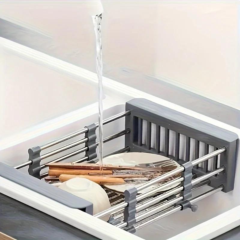 Stainless Steel Expandable Kitchen Sink Drain Basket - Versatile Storage Rack for Home Use, Vegetable and Fruit Drain Rack