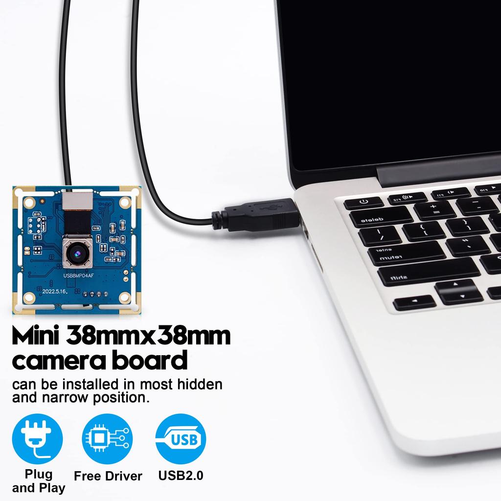 ELP 4K USB Wide 8MP Webcam IMX179 Webcam Video for Industrial Embedded Laptop USB Surveillance PC Camera Camera, Autofocus, Angle, Compact, Module,