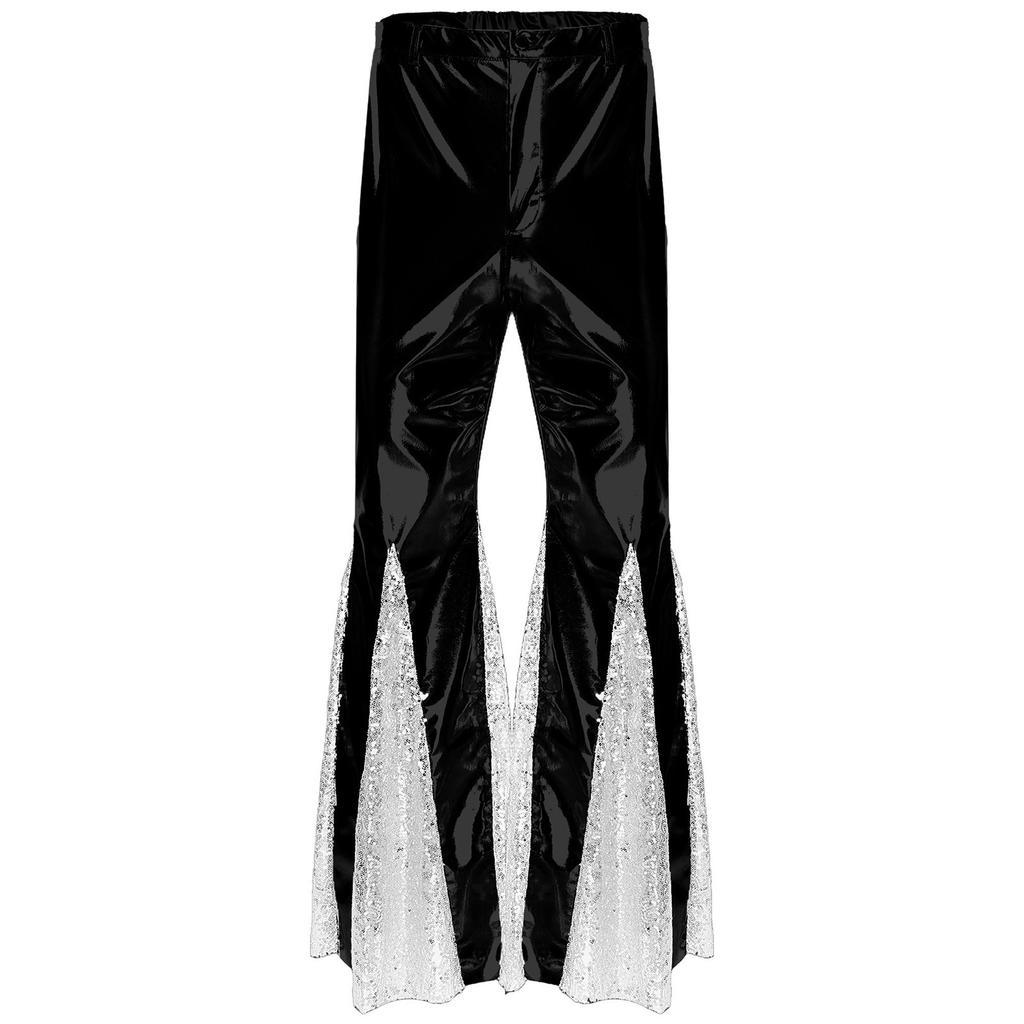S-3XL Men's 70s Disco Pants Shiny Metallic Sequins, Hippie Vintage Bell Bottoms Flared Pants for Dance Party & Nightclub