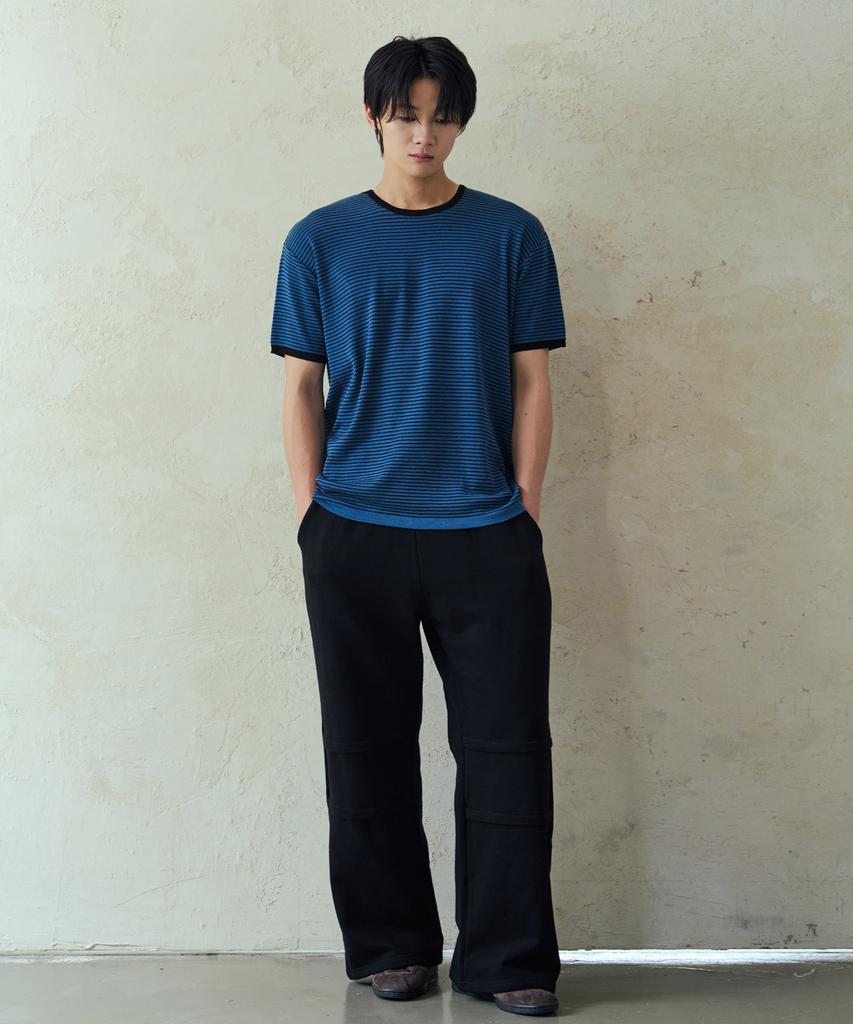 NODU Striped Ringer Short Sleeve Knit [Blue]