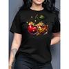 Summer  Round Neck Top Fashion Casual Loose Apple Print Simple Versatile T-Shirt Women Clothes