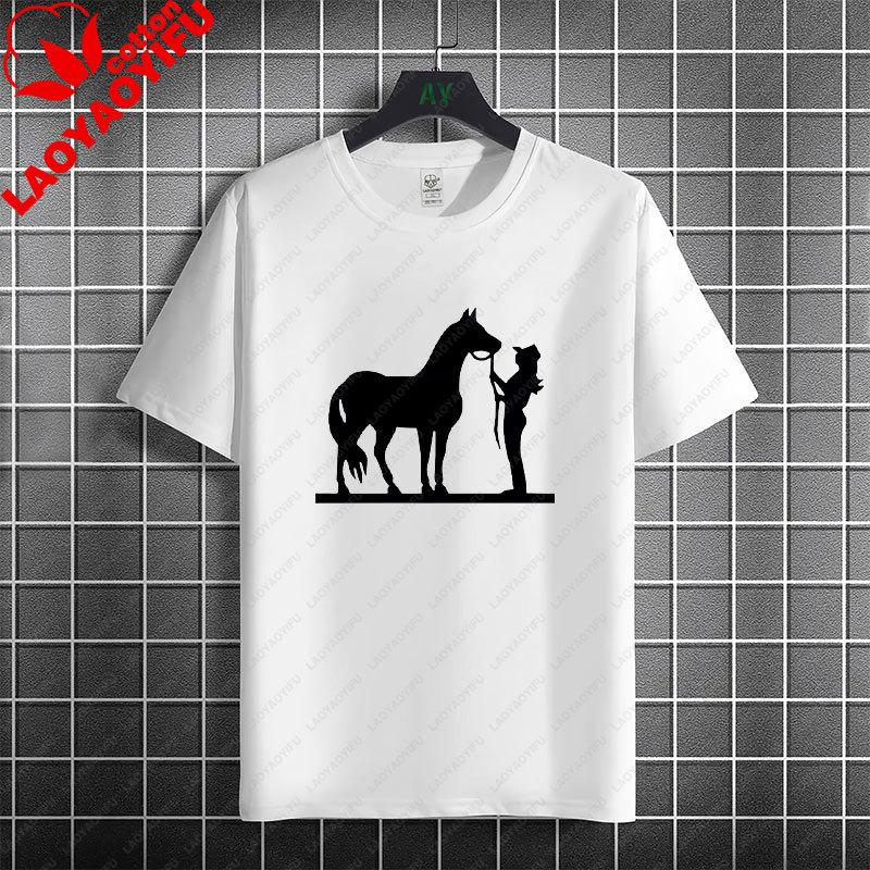 Unisex Unisexs Casual Graphic Tshirt With Western Horse Barrel Racing Design 100 Cotton Short Sleeve Round Neck Tshirt