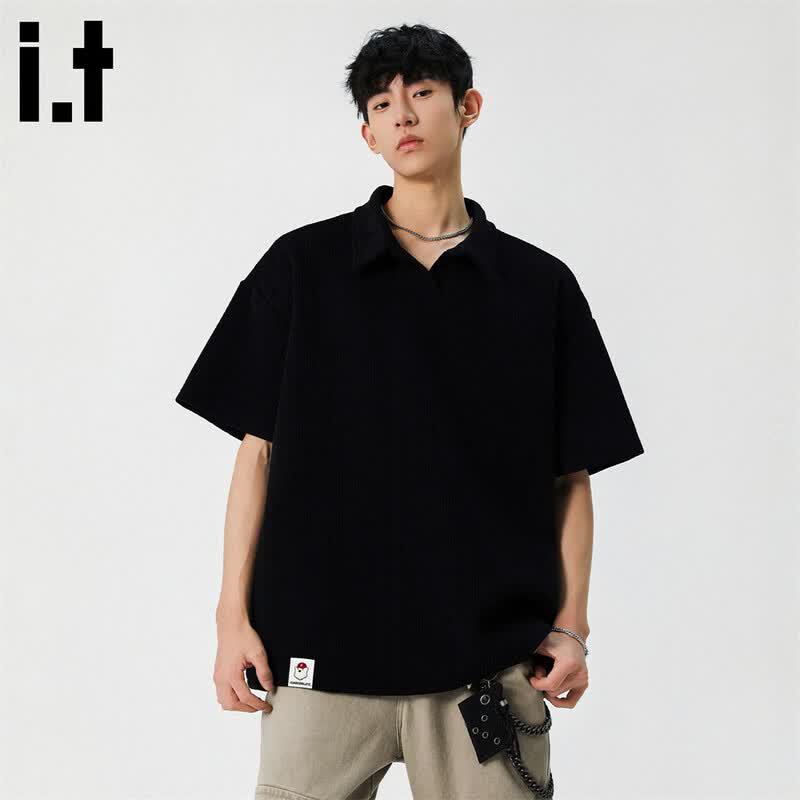 

CHOCOOLATEit Men s Knitted Texture Short Sleeve Polo Shirt L
