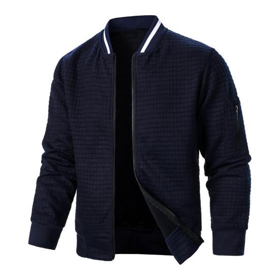 Uomo Felpa Cappotto Collo Alto Manica Lunga Patchwork Colore Cerniera Patta Giacca Cappotto con Tasche Orlo Elastico Sport Outwear