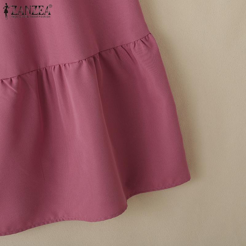 ZANZEA Women Casual Round Neck Short Sleeve Summer Dress