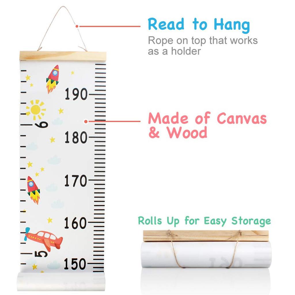 Children Height Measuring Rulers Removable Roll Up Height Measure Chart with Frame Decorative Wall Hanging Baby Growth Chart