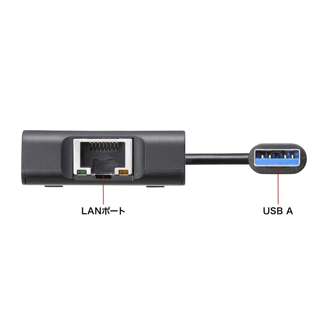 Sanwa Supply Gigabit LAN Adapter with USB Hub USB-3HLS8BK 2.5 (USB-A Connection)