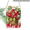 2D Flat Decorative Sign Plaque | Strawberry Welcome Garden Aluminum Sign, Strawberry and Basket Garden Decor, Summer Fruit Theme Yard Sign Lawn Sign