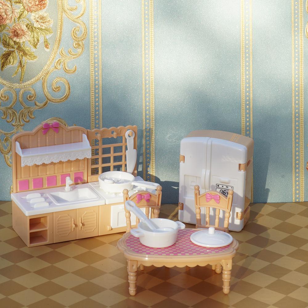 24Pcs Style Brown Miniature DollhouseFurniture Accessory Kids Toy Cute Kawaii Pink Kitchen Cooking Things For Girl Gifts