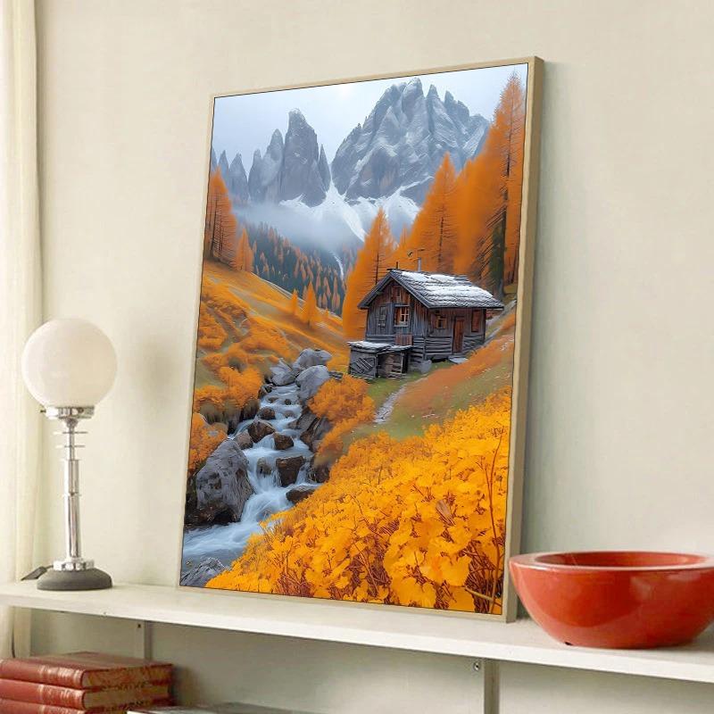 Abstract Oil Painting on Canvas Print Landscape Autumn Forest The River Canvas Posters Wall Art Picture Living Room Decoration