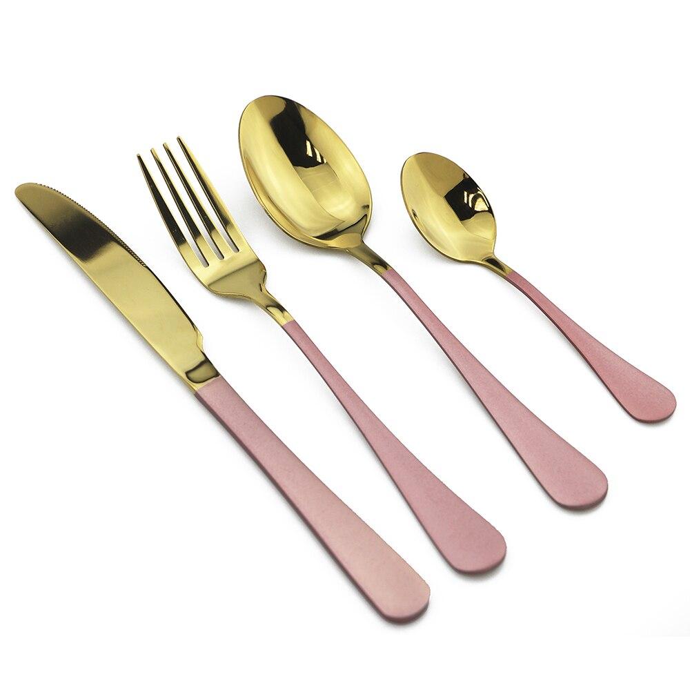 4 stk Kniv skje Gaffel Bestikksett 304 Rustfritt stål Servise Rosa Gull Speil Bestikk Western Servise Luke Sølvtøy Sett