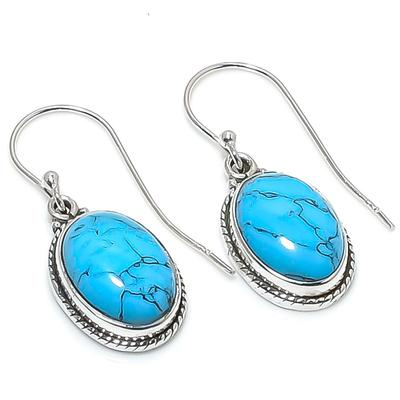 Natural Turquoise Gemstone Handmade 925 Solid Sterling Silver Earring 1.25" A4W85