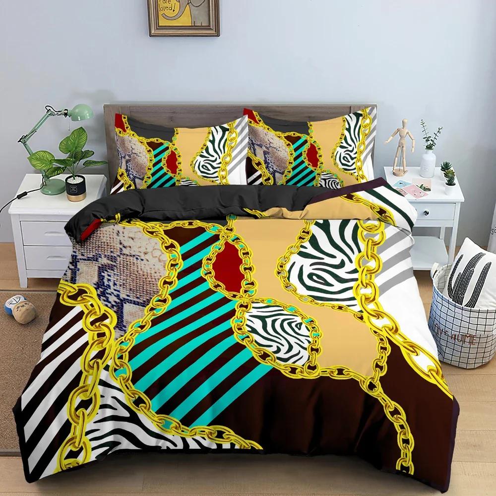 Goldketten Bettbezug Leopardenmuster Bettwäscheset Bettdeckenbezüge für Schlafzimmer Einzel- Kingsize Weicher Steppdeckenbezug Heimtextil