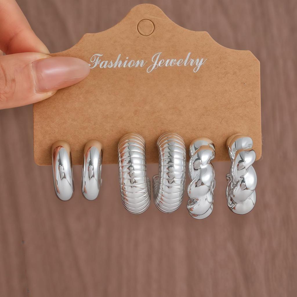 Cross-border Creative Geometric C-shaped Twist Ribbed Earring Set