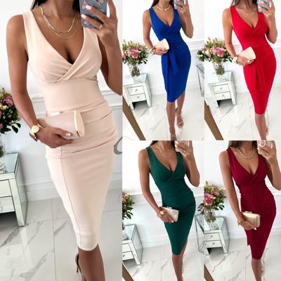 Modisches Sexy V-Ausschnitt Ärmelloses Bleistift-Bandage-Hüftkleid für Damen