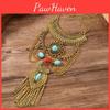 Vintage Turquoise Multilayer Waterdrop Pendant Necklace For Women With Tassel Style
