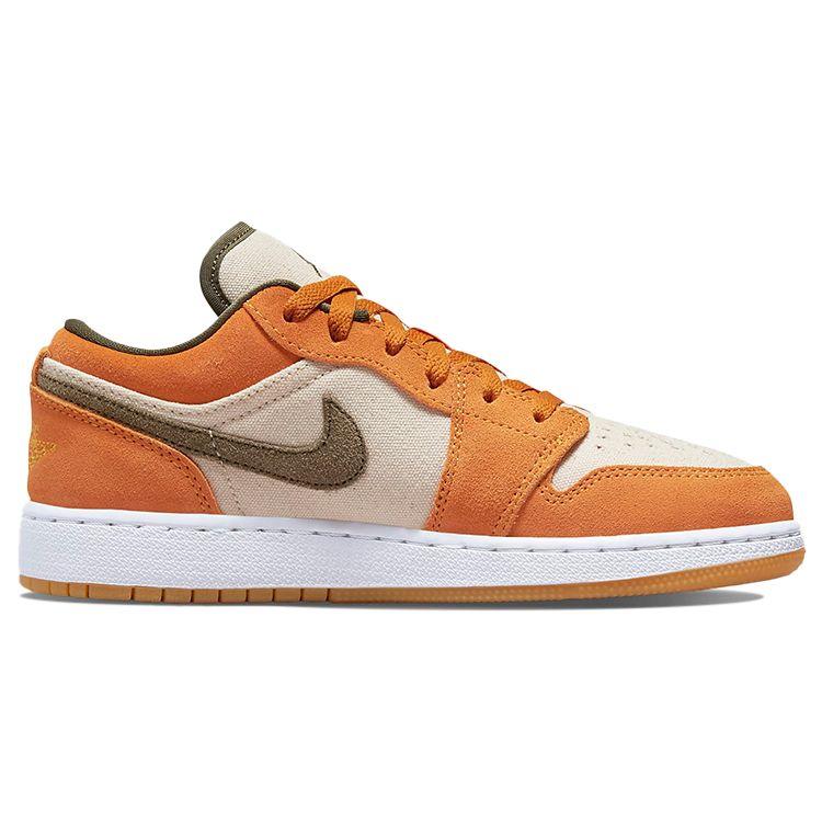 Air Jordan 1 Low SE GS Ceramic Kids Sneakers Orange White Medium-Olive DJ0342-102