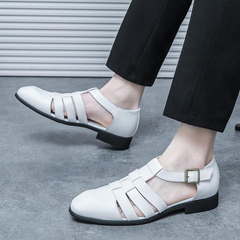 Sommer Trend Neue Herren Gladiatoren Schwarz Weiß Slip On Lackleder Freizeitschuhe Atmungsaktive Strandsandalen Outdoor Hausschuhe 38-46