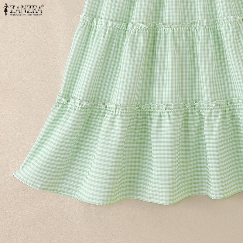 ZANZEA Women Casual Elastic Waist Loose Plaid Print Long Skirts