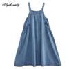 Korean Fashion Spring Summer Women Oversized Denim Maxi Long Sundress Suspenders Casual Loose Blue Sleeveless Dress Vintage All-Match Baggy Dress