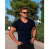 Gym T-shirt Men V Neck Short Sleeve Knitted Tshirt Sports Slim Fit Tee Shirt Male Fitness Bodybuilding Workout Summer Clothing