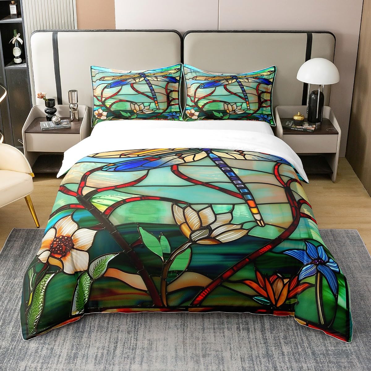 

Dragonfly And Lotus Duvet Covers For Kids Teens Lightweight Quilt Covers Blossom Flowers Pond Natural Scenery Animal Bedding Set EU Single(135x200cm)