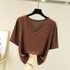 Damen T-Shirt Modal V-Ausschnitt Kurze Ärmel Tops Sommer Lässige T-Shirts Einfarbige Lockere Basic Unterhemden