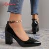 Fashion Aphixta Hot Sale Pumps Women Shoes Luxury Pearl Crystals Chain Buckle Strap 7cm Chunky Heel Parent-child Students Big Size 30-46