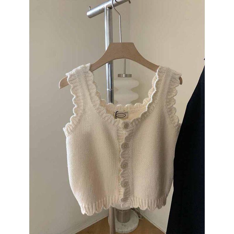 

Брендовый прилавок Классическая женская одежда Французский Миноритарный Шик Белый Кружевной Кардиган Свитер Жилет Вязаный Жилет Женский Летний White S