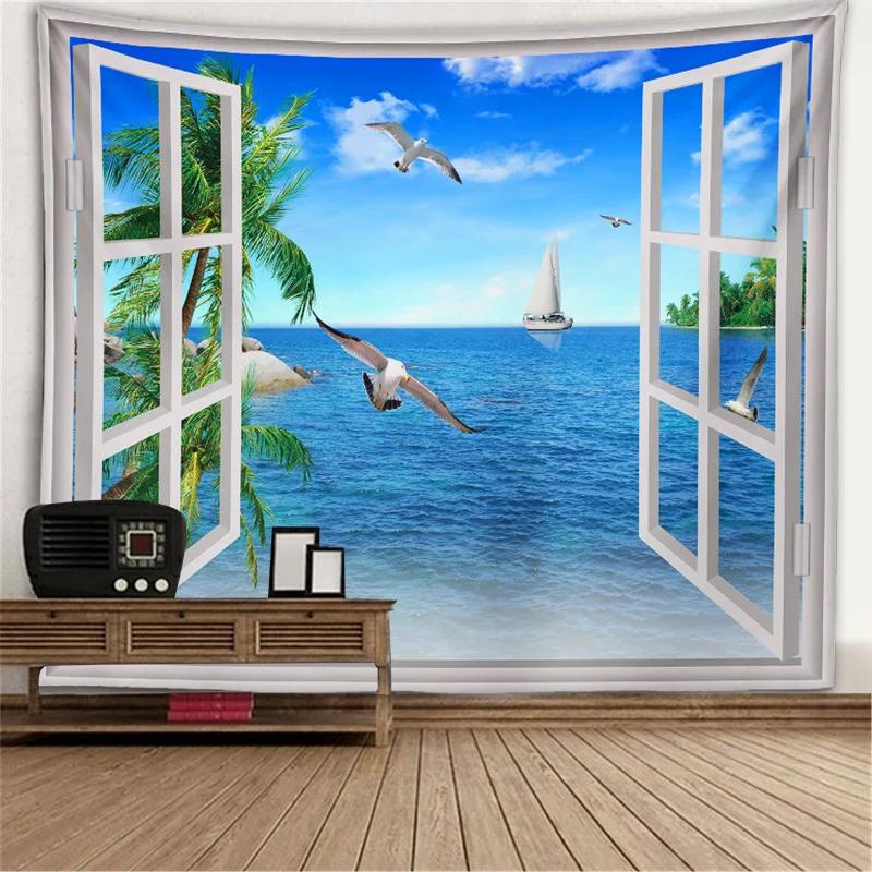 

VIKAMA Window View Tapestry Wall Hanging Bedroom Living Room Wall Decor Backdrop Tree Hollow Stove Hanging Large Tapestry 74x94cm(29x37in)