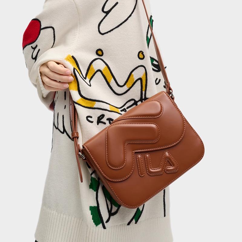New FILA PU Tofu Bag, Shoulder Bag, Crossbody Bag Mini Women's Woody Brown Umber F13W519171FBN