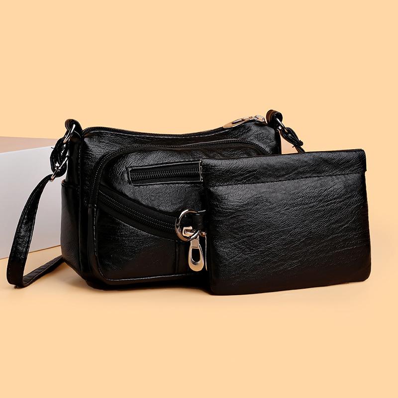New Shoulder Messenger Bag Soft Leather Small Square Bag Multi-function Multi-compartment Medium Backpack Women's Bag Mobile Phone