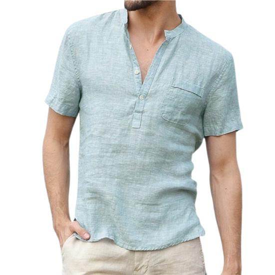 

Мужская рубашка чистого цвета, простой тонкий мягкий летний топ для повседневного ношения L светло-синий