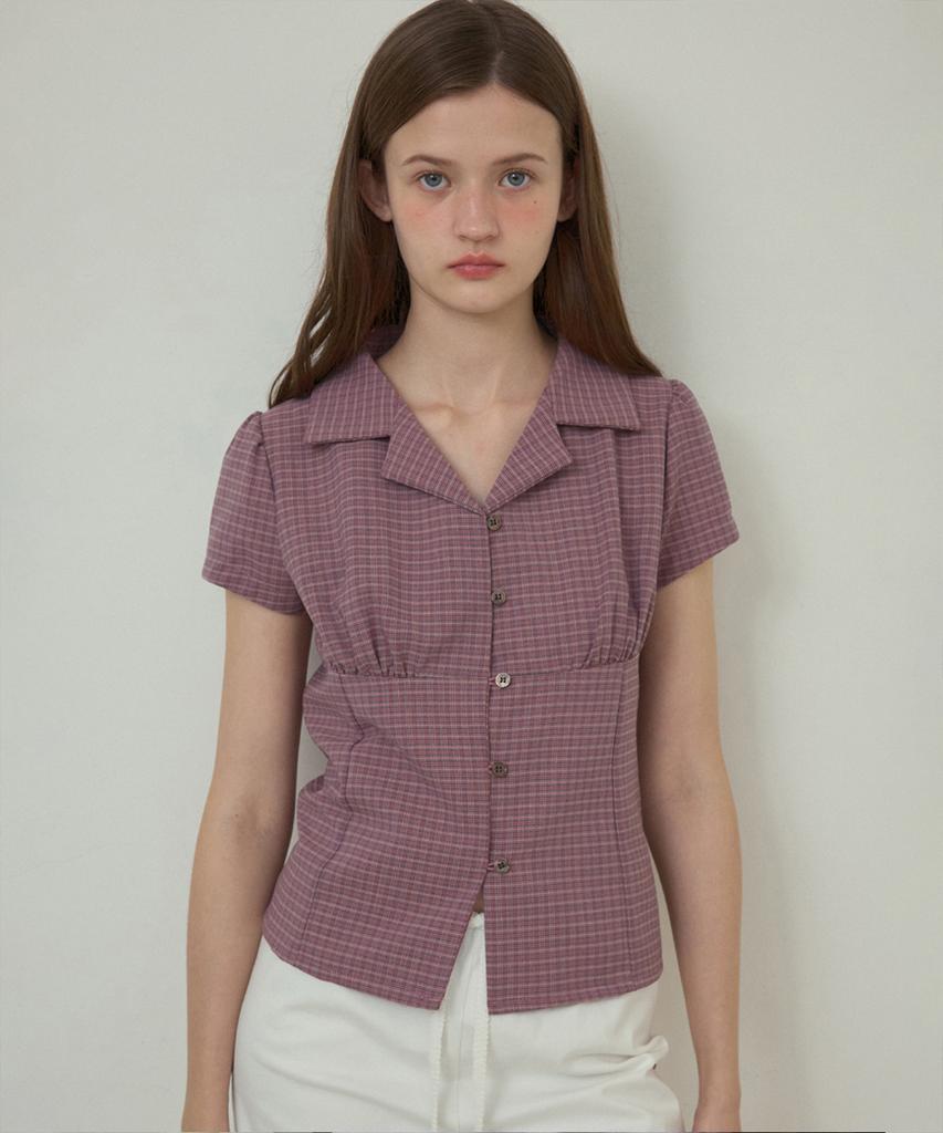 Aueonoseuteljia Fitted Vintage Check Half Shirt_Pink(O25-Sh04)