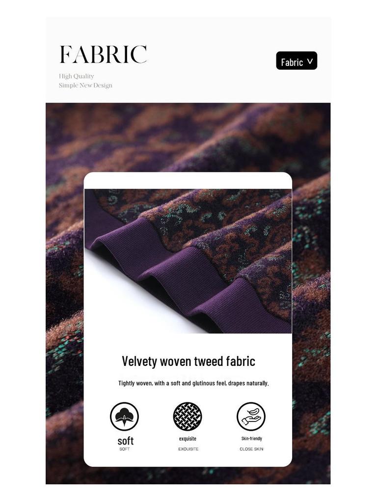 Autumn Winter Classic Jacquard Plus Size Slimming Sweatshirt for Middle-Aged Women