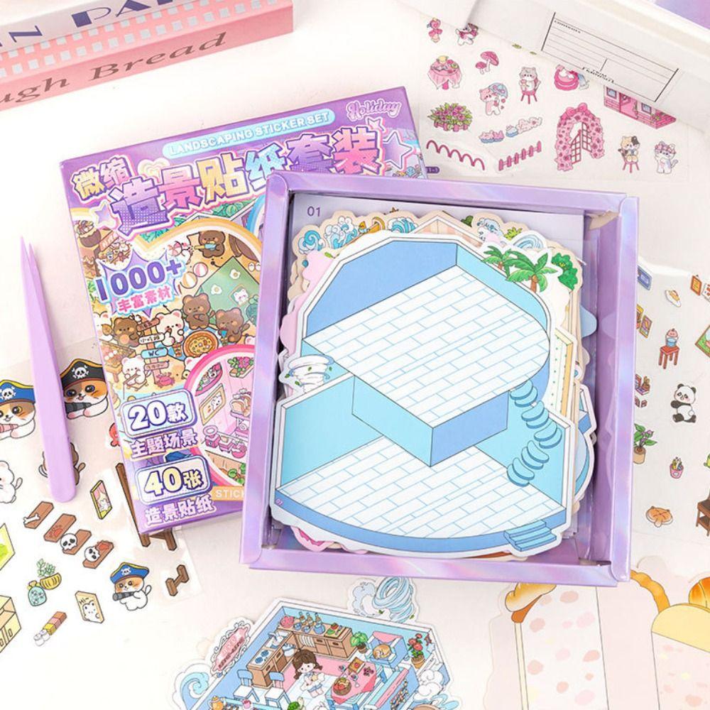 PET 3D Landscape Sticker Decompression Miniature Scene Collage DIY Toy Game Stickers  Gift